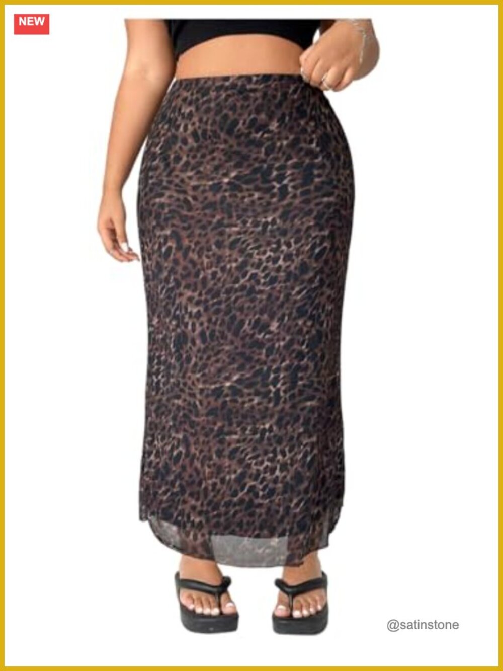Plus Size Leopard Bodycon Skirt Sheer Mesh Elastic Waist